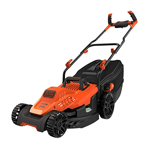 Black+Decker Elektro-Rasenmäher mit Fahrradlenker-Griff (1.600W, 38cm Schnittbreite, 6-fach Höhenverstellung, 45l Grasfangbehälter, ideal für mittlere Gärten) BEMW471BH, BEMW471BH-QS, Orange von Black+Decker