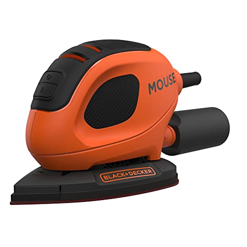 Black+Decker Dreieckschleifer Mouse (55 Watt, 133 x 95 mm, mit Staubsaugeradapter, zum Schleifen/Polieren, Klettfix-System, inkl. 15-teiliges Schleifpapier-Set & Softtasche) BEW230BC, Schwarz/Orange von Black+Decker