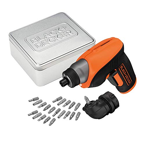 Black+Decker Pivot Akku-Schrauber CS3653LCAT (3.6V, 1.5Ah Li-Ion, 2-Positionen-Handgriff, Rechts-/Linkslauf, LED-Arbeitsleuchte, magnetische Bit-Aufbewahrung, inkl. Winkelaufsatz & 20x Schrauberbits) von Black+Decker