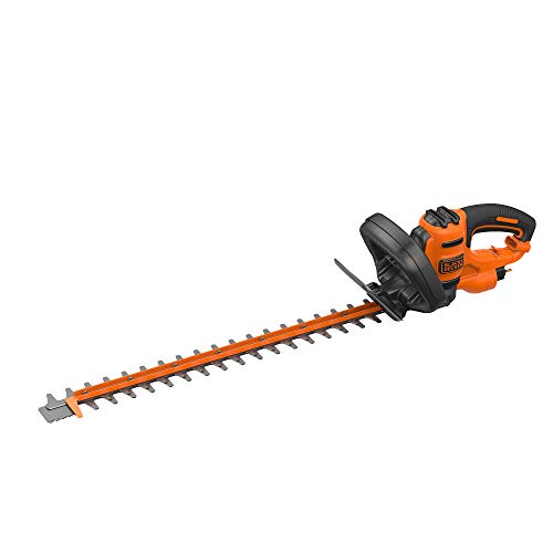 Black+Decker Elektro-Heckenschere (550W, 60 cm Schwertlänge, 25 mm Schnittstärke, Bügel-Zweithandgriff und transparentem Handschutz, für große Hecken), BEHTS451-QS, Schwarz, Orange von Black+Decker