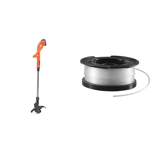 Black+Decker Rasentrimmer ST1823, schwarz orange + vollautomatische Einzelfadenspule (für Rasentrimmer 10m Länge, 1.5mm Fadendurchmesser) A6481 von Black+Decker