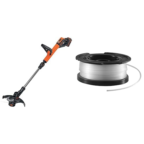 Black+Decker Rasentrimmer AFS Reflex Fadenverlängerung STC1820PC, schwarz orange + vollautomatische Einzelfadenspule (für Rasentrimmer 10m Länge, 1.5mm Fadendurchmesser) A6481 von Black+Decker