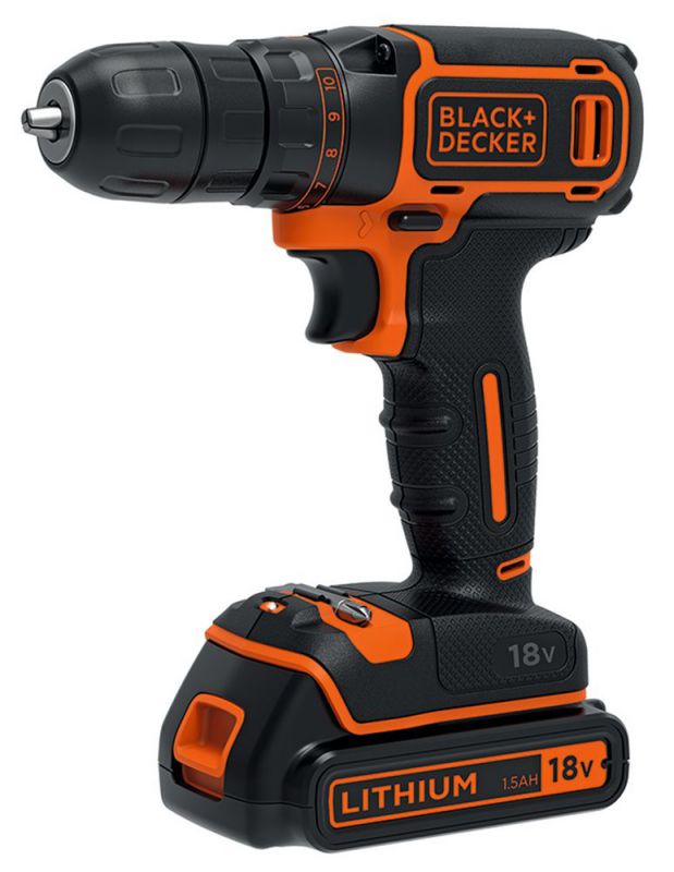 Black + Decker 18V Akku-Bohrschrauber, 1,5 Ah, Koffer - BDCDC18K-QW von Black & Decker