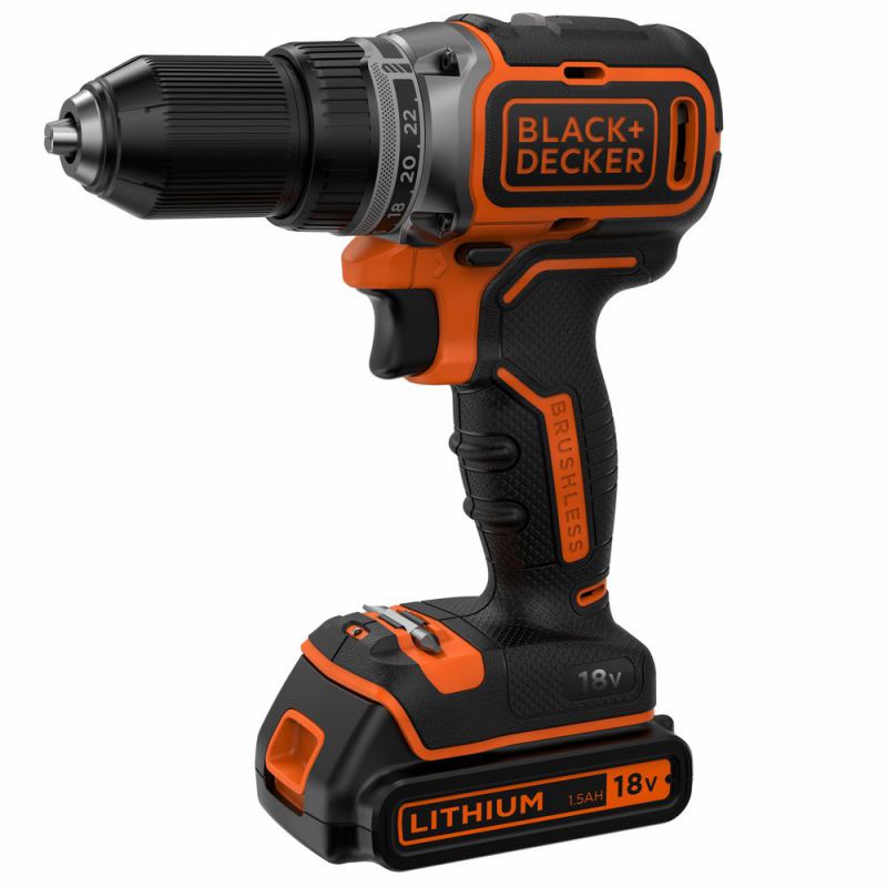 Black + Decker 18V Akku-Bohrschrauber, 2 x 1,5 Ah, bürstenloser Motor, Koffer - BL186KB-QW von Black & Decker