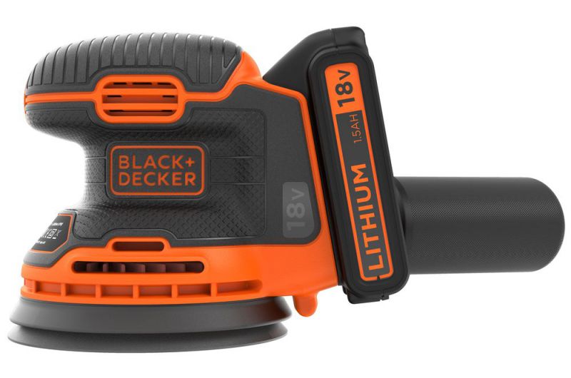 Black + Decker 18V Akku-Exzenterschleifer, 1,5Ah Akku, 400mA Ladegerät - BDCROS18-QW von Black & Decker