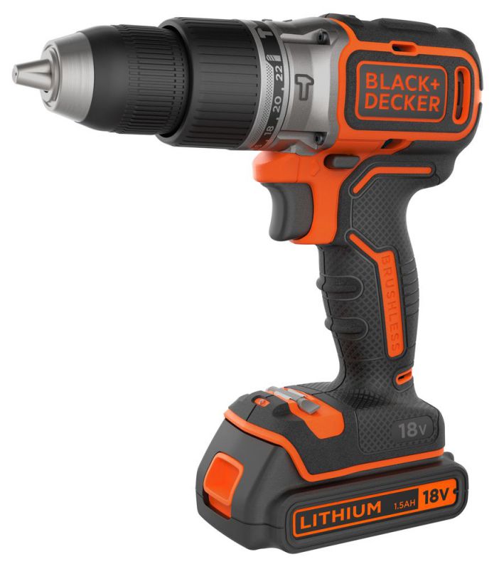 Black + Decker 18V Akku-Schlagbohrschrauber, 1,5 Ah, bürstenloser Motor, Koffer - BL188K-QW von Black & Decker