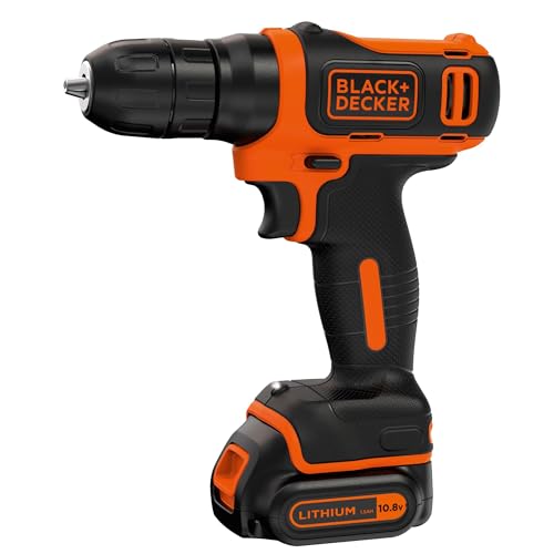 Black+Decker Li-Ion Ultra-Kompakt-Bohrer BDCDD12 – Kleiner Akkuschrauber mit ergonomischem Softgriff & LED-Arbeitslicht für Bohr- und Schraubanwendungen – 1 x Akku-Bohrschrauber Li-Ion 10.8 V von Black+Decker