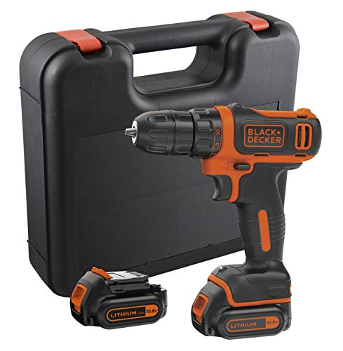 Black+Decker 10,8 V Li-Ion Ultra-Kompakt-Bohrer, LED-Arbeitslicht, inklusive 2 Slidepack-Akku, 1 Doppelbit, 400 mA Ladegerät und Koffer, BDCDD12KB von Black+Decker