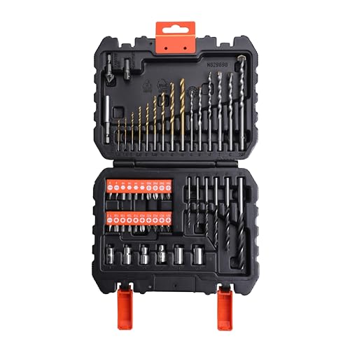 Black+Decker Bohrer & Schrauber Bitset A7188 (50-teilig, Titanium Metallbohrer 1,5-6mm, Steinbohrer 4-10mm & Holzbohrer 3-7mm, Schrauberbits, Stecknüsse, Magnet Bithalter, Senker), schwarz, 20 x 17 von Black+Decker