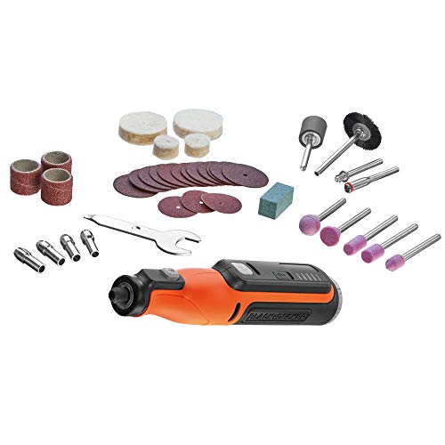 Black+Decker Akku-Multifunktionswerkzeug mit 36-tlg. Zubehör BCRT8I (7.2V, 1.5Ah, Universal-Feinbohrschleifer mit LED-Licht, zum Schneiden, Schleifen, Polieren und Schmirgeln, inkl. USB-Ladekabel) von BLACK+DECKER