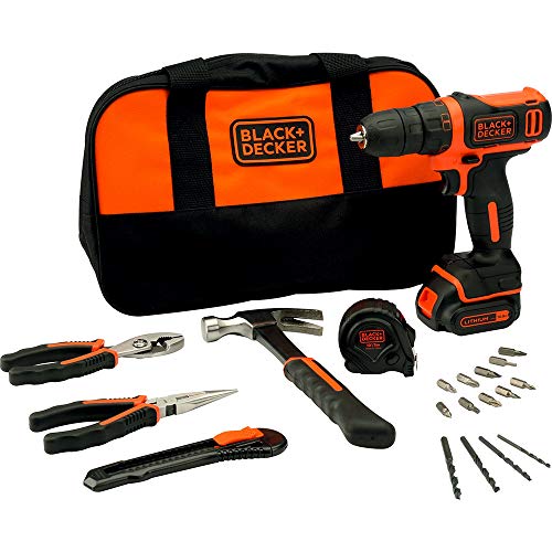 Black+Decker bdcdd12htsa-qw Bohrmaschine mit 20 Werkzeuge 10,8 V, Schwarz, Orange, 1 batterie von Black+Decker