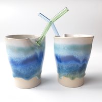 Keramikbecher Mit Farbverlauf, Becher Strohhalm, 300Ml, Meeresrauschen von BlackCeramicsAS