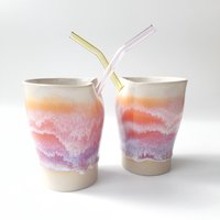 Keramikbecher Mit Farbverlauf, Becher Strohhalm, 300Ml, Sonnenuntergang von BlackCeramicsAS