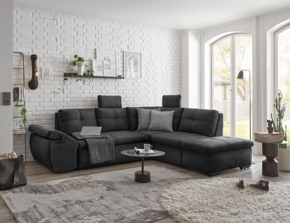 Alija Luxus-Schlafsofa mit verstellbarer Armlehne und Nosagfederung in Samtoptik ? W?hlbar in Silver, Grey oder Black von BlackRedWhite