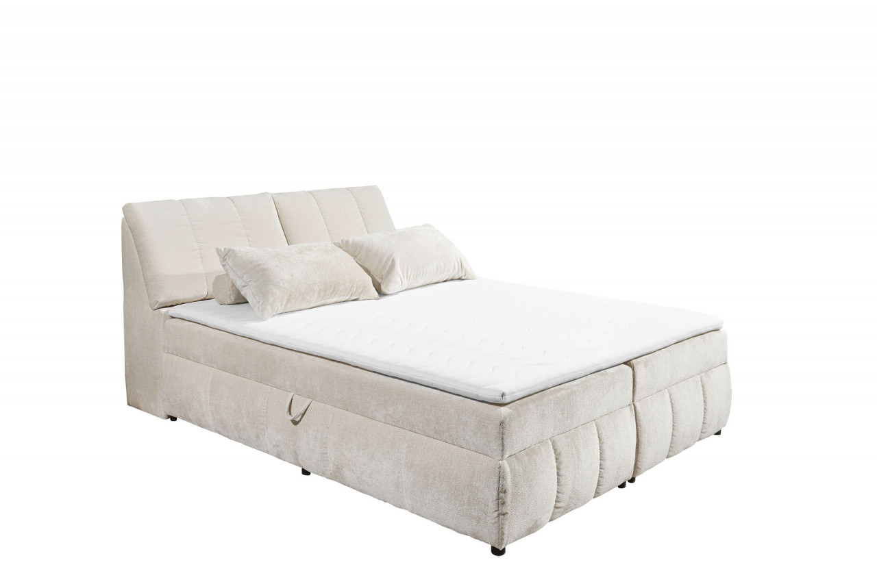 BlackRedWhite Boxspringbett Valencia mit Bettkasten im Kopfteil 01 Ivory Cream Luxus-Mikrofaser von BlackRedWhite