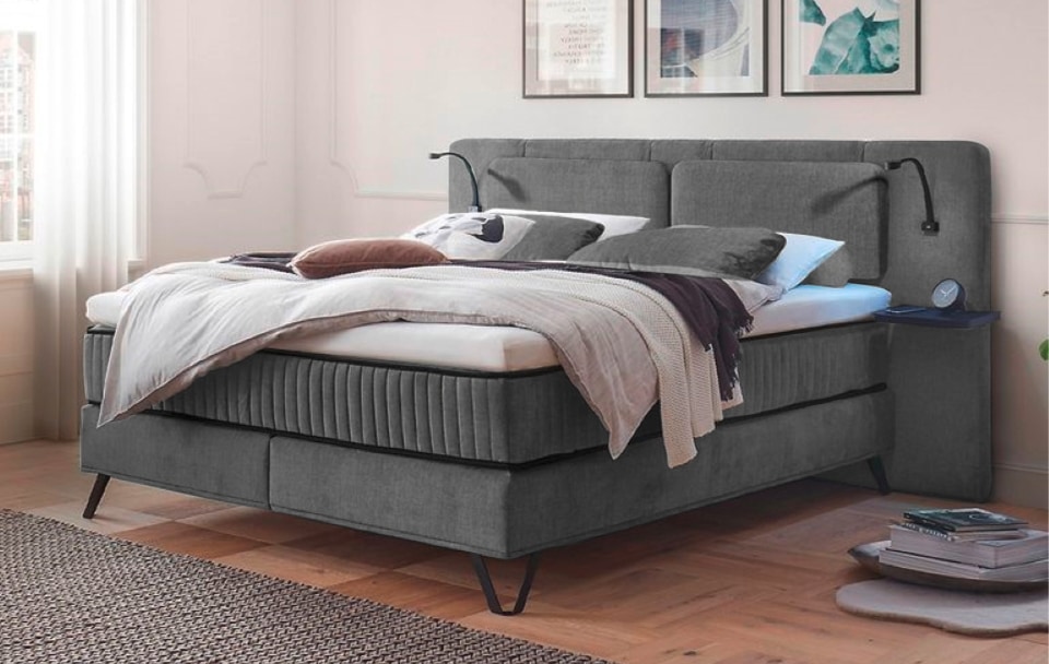 ED Exciting Design Boxspringbett Milazzo - Aphrodite in verschiedenen Farben erh?ltlich mit 9-Zonen-Tonnentaschenfederkern und Wireless Charging von BlackRedWhite