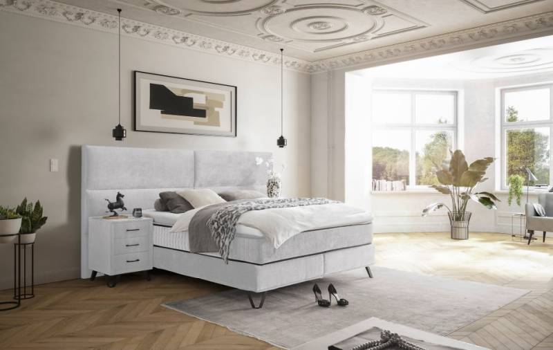 ED Exciting Design Boxspringbett Trapani H3/H4 mit Duo-Wendematratze, XXL Kopfteil und Massivfüßen - Erhältlich in 160x200 cm und 180x200 cm,Anthology-Mikrofaser 6 Farbvarianten von ED Exciting Design