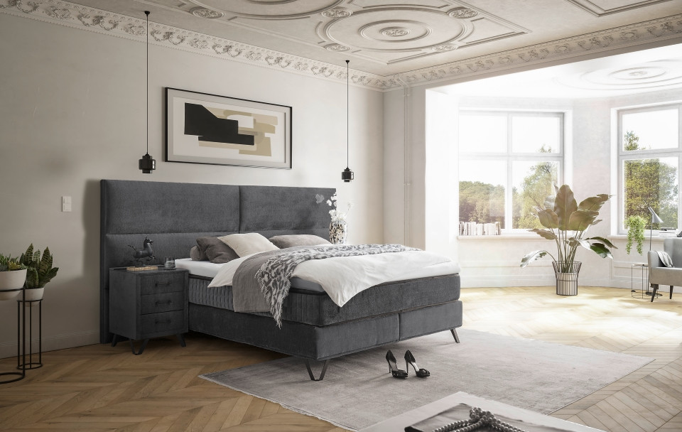 ED Exciting Design Boxspringbett Trapani H3/H4 mit Duo-Wendematratze, XXL Kopfteil und Massivf??en - Erh?ltlich in 160x200 cm und 180x200 cm,Legacy-Mikrofaser 4 Farbvarianten von BlackRedWhite