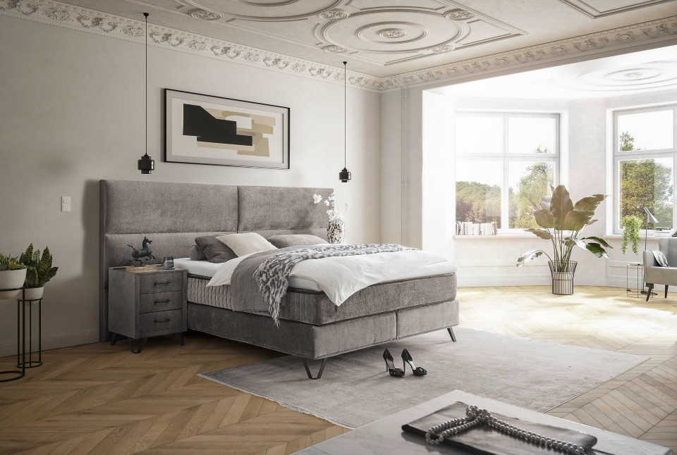 ED Exciting Design Boxspringbett Trapani H3/H4 mit Duo-Wendematratze, XXL Kopfteil und Massivf??en - Erh?ltlich in 160x200 cm und 180x200 cm,Aphrodite-Mikrofaser 5 Farbvarianten von BlackRedWhite