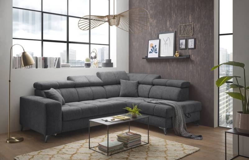 ED Exciting Design Sofa Sydney - Luxuri?ses Schlafsofa mit Sitztiefenverstellung, Bettkasten und verstellbaren Kopfst?tzen in Luxus-Mikrofaser Flachgewebe von BlackRedWhite