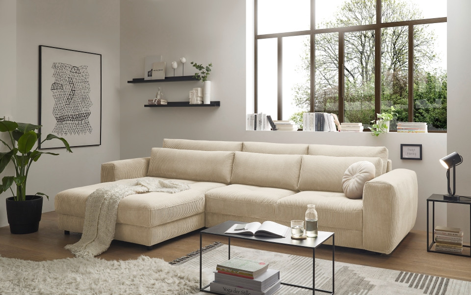 Ecksofa Barura von Ed Exciting Design ? Moderner Komfort, Flexibles Design, Hochwertige Nosagfederung, Beidseitig montierbar, Breitcord-Bezug in 6 Trendigen Farben von BlackRedWhite