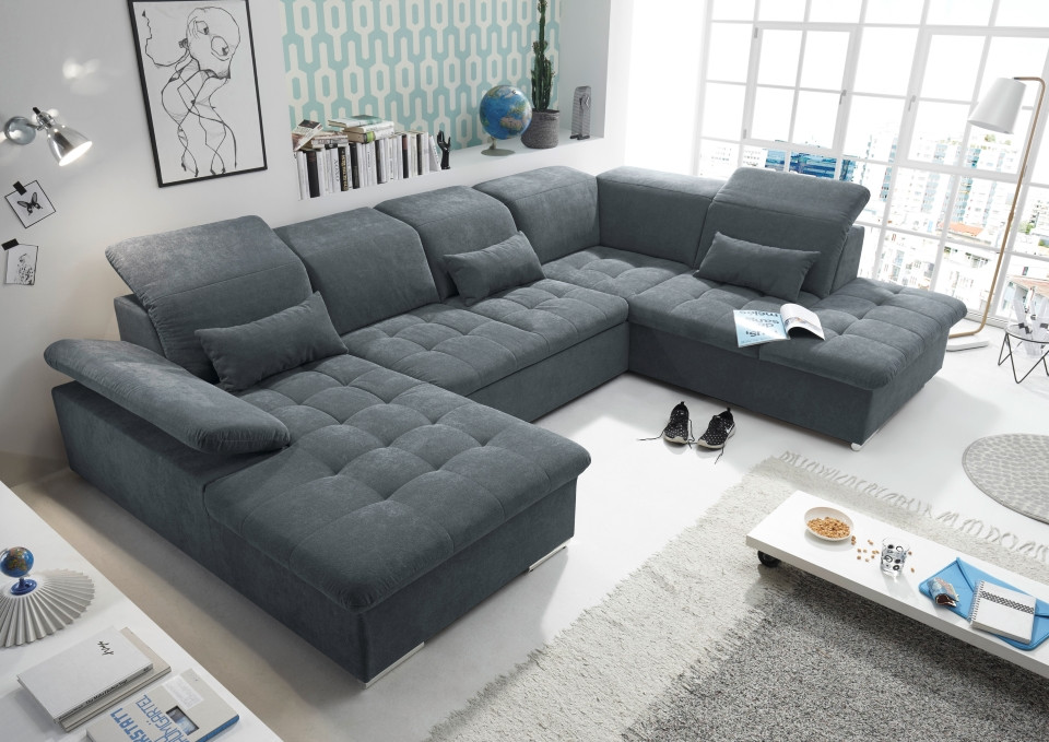 Exklusive Wohnlandschaft Wayne von ED Exiting Design: Luxuri?ses Sofa mit Schlaffunktion, Bettkasten und verstellbaren Kopf- und Armlehnen in 6 Farben ? Hochwertiger Federkern von BlackRedWhite