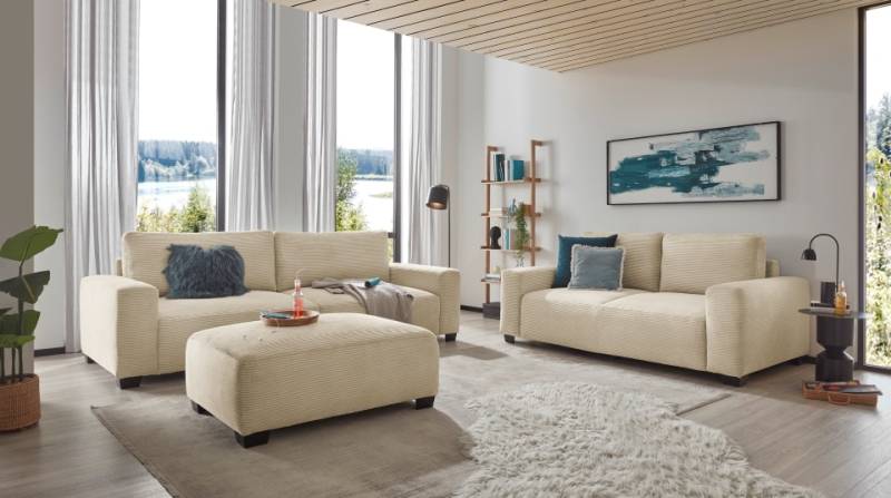 Sofa Set Elba von ED Exciting Design: Eleganz und Komfort in Perfektion - Modernes 2er & 3er Sofa-Ensemble in Cord Bezug, Nosagfederung und Flockfüllung, optionaler Hocker, diverse Farben von ED Exciting Design
