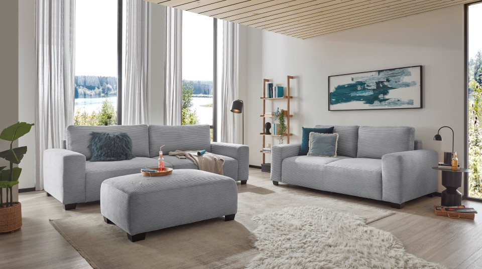 Sofa Set Elba von ED Exciting Design: Eleganz und Komfort in Perfektion - Modernes 2er & 3er Sofa-Ensemble in Cord Bezug, Nosagfederung und Flockf?llung, optionaler Hocker, diverse Farben von BlackRedWhite