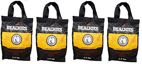 BlackSellig 10 kg Beachies (4 x 2,5 kg) Kokos Grill Briketts Reine Kokosnussschalen Grillkohle - perfekte Profiqualität - für den Short Job von BlackSellig