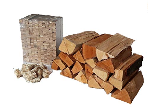 BlackSellig 110 Kg Brennholz Kaminholz Reine Buche ofenfertig kammergetrocknet in 25 cm Länge + 8 Kg Anfeuerholz + 30 Stück Anzündwolle-Sorglos-Paket von BlackSellig