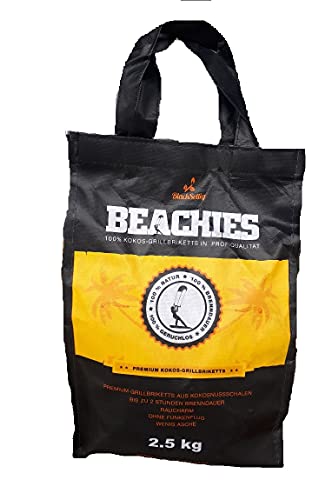 BlackSellig 2,5 Kg Beachies Kokos Grill Briketts Reine Kokosnussschalen Grillkohle - perfekte Profiqualität von BlackSellig