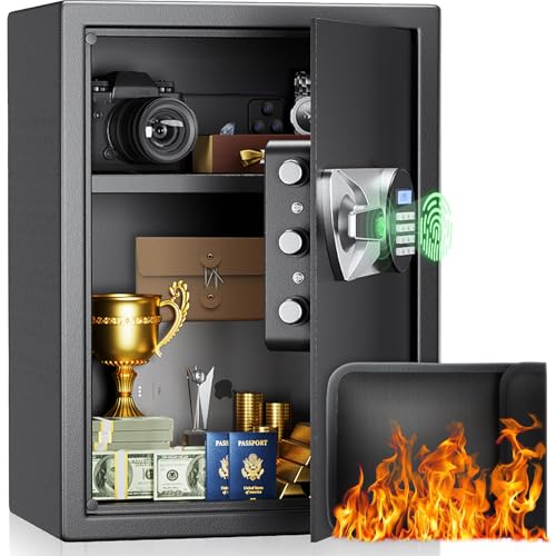 Tresor, BlackSmith Safe Tresor für Zuhause Großer 35x31x50cm, Biometrischer Fingerabdruck Digitaler Sicherheits Safebox mit Doppelte Warnung, Feuerfeste Tasche, Möbeltresor Wandtresor für Büro Hotel von BlackSmith