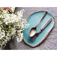 Türkisfarbener Brotteller Aus Keramik, Handgefertigt, Bio-Keramik, Beilagenteller, Kleiner Wabi-Sabi-Teller, Steinzeug-Minimalist-Naturgeschirr von BlackStoneware