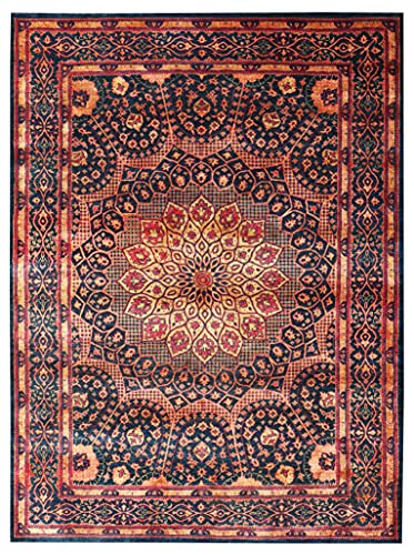 Arianna Teppich, traditionelles handgeknüpftes Design, Seide, Wolle, 170 x 240 cm, Blau von Blackamoor Rugs