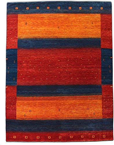 Blackamoor Rugs Made by Weaver Gabbeh Loribaft Orient Teppich, traditionelles indisches Design, Rot/Rot, Wolle, Multi, 140 x 200 cm von Blackamoor Rugs