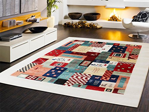 Hayden Multi Gabbeh Orient Teppich, traditionelles handgeknüpftes indisches Design, moderner Teppich und Teppich, 140 x 200 cm von Blackamoor Rugs