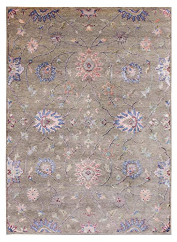 New Layla Teppich / Teppich, 170 x 240 cm, traditionell, handgeknüpft, modernes Design, Seide / Wolle, Grau von Blackamoor Rugs