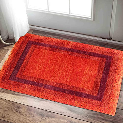Pierson Gabbeh Orient Teppich, traditionelles handgeknüpftes indisches Design, 60 x 90 cm, Rot von Blackamoor Rugs
