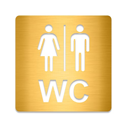 3D WC Schild, Hochglanz, Matt, selbstklebend, Damen, Herren, Türschild, Piktogramm, Markierung, Toilette, Acryl/Holz (Gold (gebürstet)) von Blacked LaserTEC