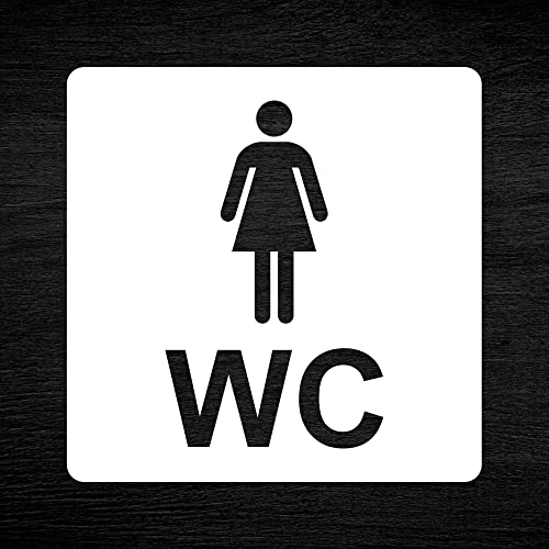 3D WC Schild, Metall-Optik, Hochglanz/Matt, selbstklebend, Damen, Herren, Türschild, Hinweisschild, Toilette, Acryl/Holz (Damen, Weiß) von Blacked LaserTEC