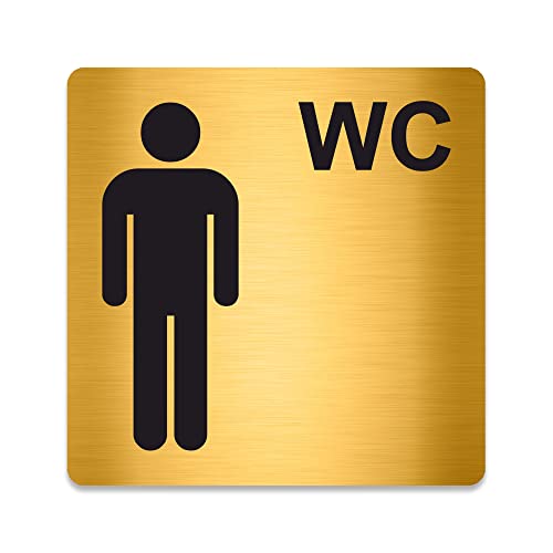 Blacked LaserTEC Leitsysteme - Acryl Schild - Eckig 12 x 12 cm - Selbstklebend - Gold gebürstet - Metall-Optik - UV beständig - Für Innen und Außen (WC Herren) von Blacked LaserTEC