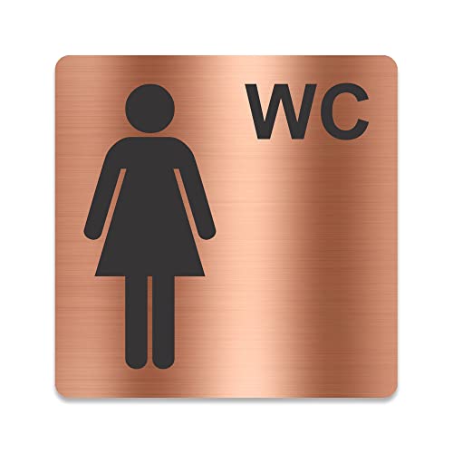 Blacked LaserTEC Leitsysteme - Acryl Schild - Eckig 12 x 12 cm - Selbstklebend - Kupfer gebürstet - Metall-Optik - UV beständig - Für Innen und Außen (WC Damen) von Blacked LaserTEC