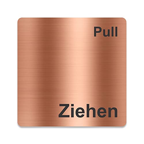 Blacked LaserTEC Leitsysteme - Acryl Schild - Eckig 12 x 12 cm - Selbstklebend - Kupfer gebürstet - Metall-Optik - UV beständig - Für Innen und Außen (Ziehen, Pull) von Blacked LaserTEC