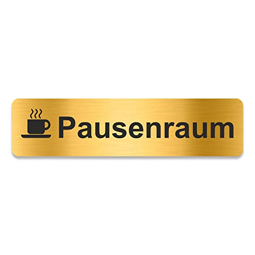 Blacked LaserTEC Leitsysteme - Acryl Schild - Eckig 4 x 16 cm - Selbstklebend - Gold gebürstet - Metall-Optik - UV beständig - Für Innen und Außen (Pausenraum + Symbol) von Blacked LaserTEC