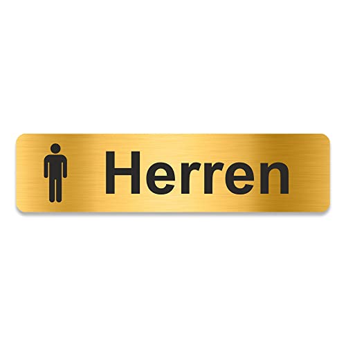 Blacked LaserTEC Leitsysteme - Acryl Schild - Eckig 4 x 16 cm - Selbstklebend - Gold gebürstet - Metall-Optik - UV beständig - Für Innen und Außen (WC Herren) von Blacked LaserTEC