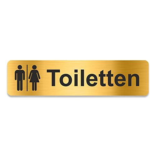 Blacked LaserTEC Leitsysteme - Acryl Schild - Eckig 4 x 16 cm - Selbstklebend - Gold gebürstet - Metall-Optik - UV beständig - Für Innen und Außen (WC Toiletten) von Blacked LaserTEC