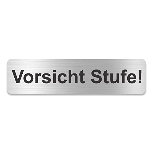 Blacked LaserTEC Leitsysteme - Acryl Schild - Eckig 4 x 16 cm - Selbstklebend - Silber gebürstet - Metall-Optik - UV beständig - Für Innen und Außen (Vorsicht Stufe) von Blacked LaserTEC