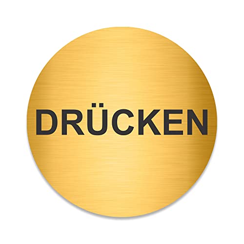 Blacked LaserTEC Leitsysteme - Acryl Schild - Rund 10 cm Durchmesser - Selbstklebend - Gold gebürstet - Metall-Optik - UV beständig - Für Innen und Außen (Drücken) von Blacked LaserTEC