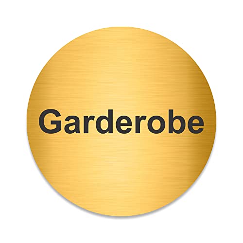 Blacked LaserTEC Leitsysteme - Acryl Schild - Rund 10 cm Durchmesser - Selbstklebend - Gold gebürstet - Metall-Optik - UV beständig - Für Innen und Außen (Garderobe) von Blacked LaserTEC