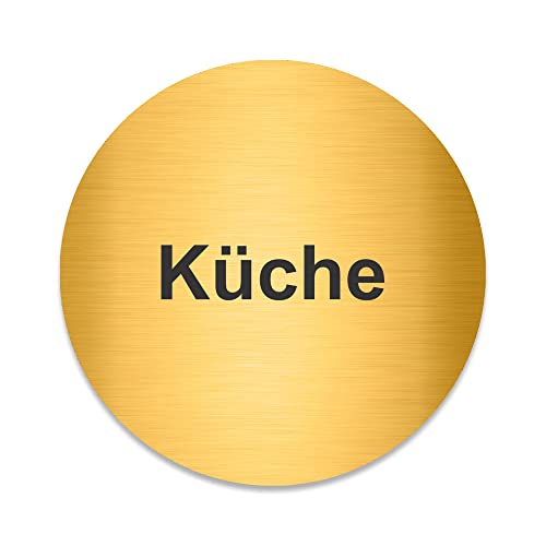 Blacked LaserTEC Leitsysteme - Acryl Schild - Rund 10 cm Durchmesser - Selbstklebend - Gold gebürstet - Metall-Optik - UV beständig - Für Innen und Außen (Küche) von Blacked LaserTEC